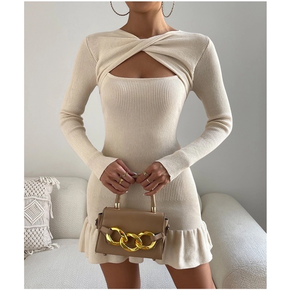 Fitted Cut out Ribbed Sweater Dress - Picture 3 of 4